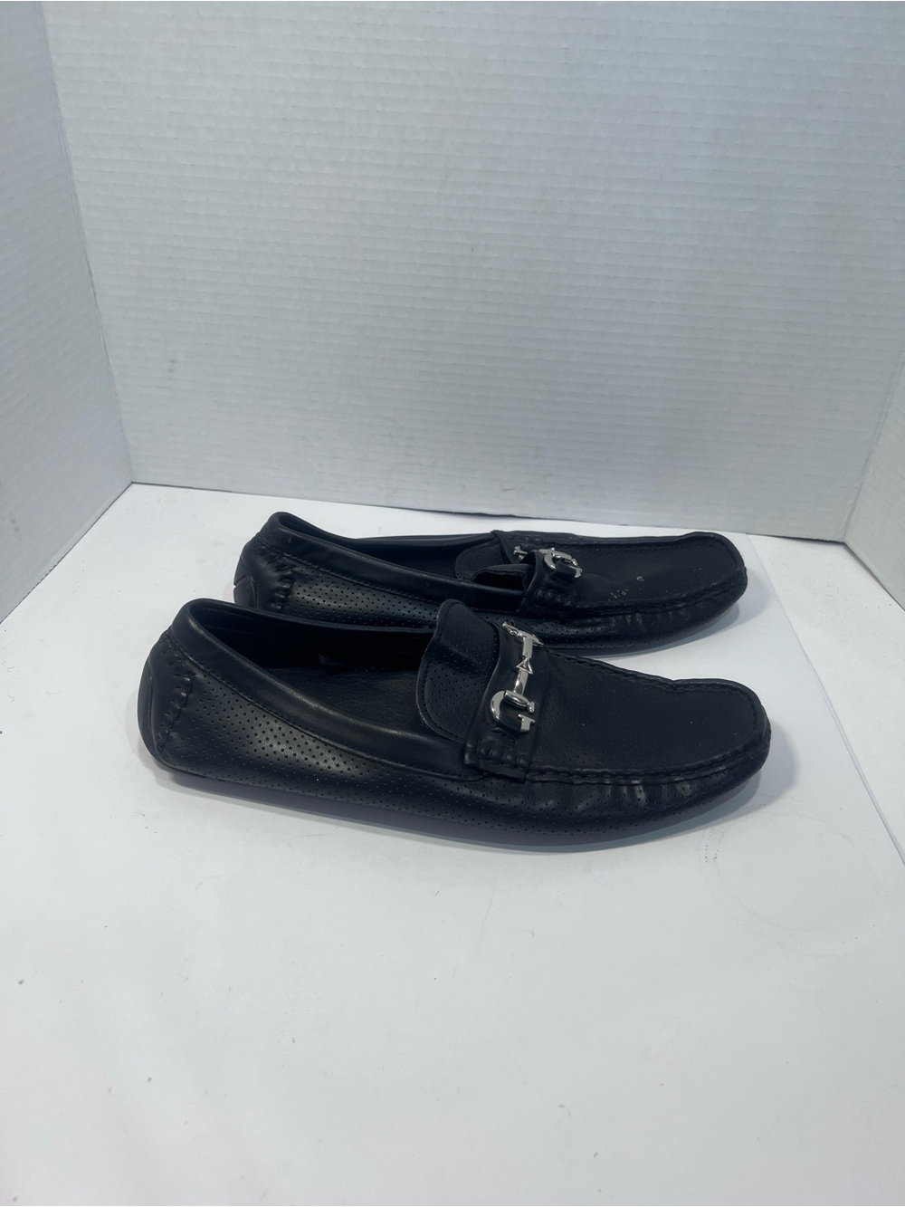 Guess Black Leather Slip-On Driving Loafers with Silver Bit